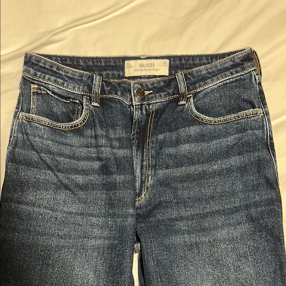 Size Long!! Hollister Women's Ultra High Rise 90s Straight Dark Blue Jeans
